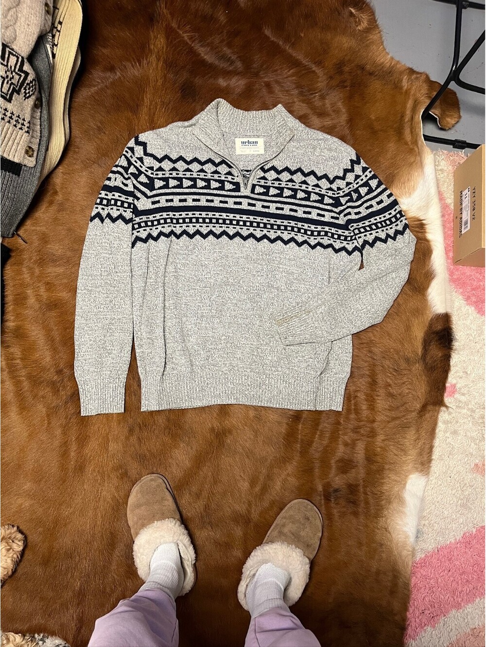 Urban Pipeline Gray Fair Isle Quarter Zip Sweater